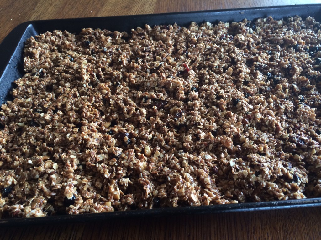 Granola ready to go into the oven.